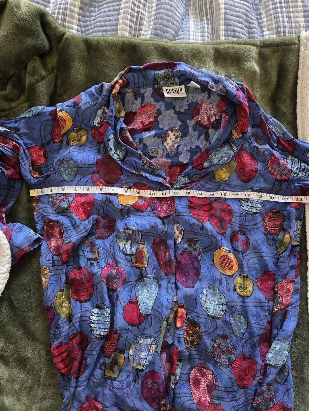 Vintage Chico's Design Multicolor Blue and Purple Printed Blouse Silk - Picture 3 of 4